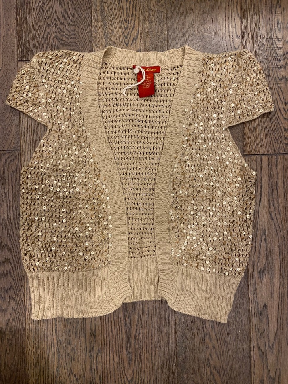 EUC: American Exchange Gold Sequin Cap Sleeve Knit Vest Shrug Size M